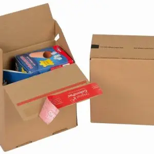 Boite Euroboxes, fermeture autocollante COLOMPAC, bande d'arrachage kraft brun taille S145x95x140