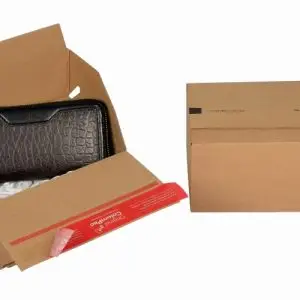 Boite Euroboxes, fermeture autocollante COLOMPAC, bande d'arrachage kraft brun taille S195x145x90