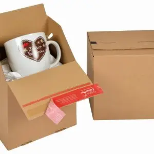 Boite Euroboxes, fermeture autocollante COLOMPAC, bande d'arrachage kraft brun taille S195x145x190