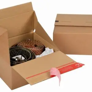 Boite Euroboxes, fermeture autocollante COLOMPAC, bande d'arrachage kraft brun taille S194x194x87