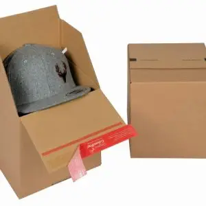 Boite Euroboxes, fermeture autocollante COLOMPAC, bande d'arrachage kraft brun taille S194x194x187