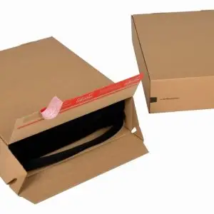 Boite Euroboxes, fermeture autocollante COLOMPAC, bande d'arrachage kraft brun taille M294x94x387