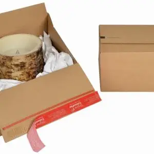 Boite Euroboxes, fermeture autocollante COLOMPAC, bande d'arrachage kraft brun taille M294x194x137