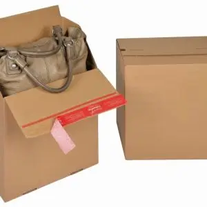 Boite Euroboxes, fermeture autocollante COLOMPAC, bande d'arrachage kraft brun taille M294x194x287