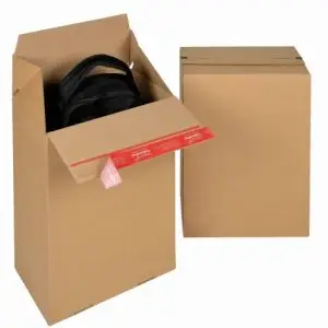 Boite Euroboxes, fermeture autocollante COLOMPAC, bande d'arrachage kraft brun taille M294x194x387