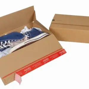 Boite Euroboxes, fermeture autocollante COLOMPAC, bande d'arrachage kraft brun taille L394x194x87