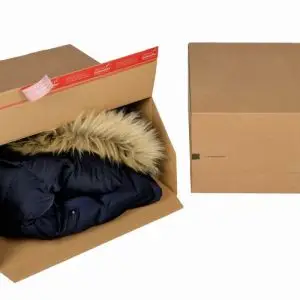 Boite Euroboxes, fermeture autocollante COLOMPAC, bande d'arrachage kraft brun taille L394x194x387