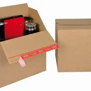 Boite Euroboxes, fermeture autocollante COLOMPAC, bande d'arrachage kraft brun taille L394x294x387