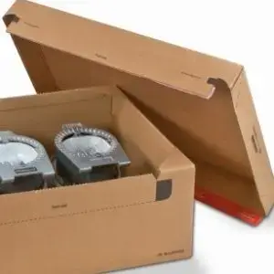 Boite Euroboxes avec couvercle et fermeture autocollante COLOMPAC, bande d'arrachage kraft brun taille XL570x382x94