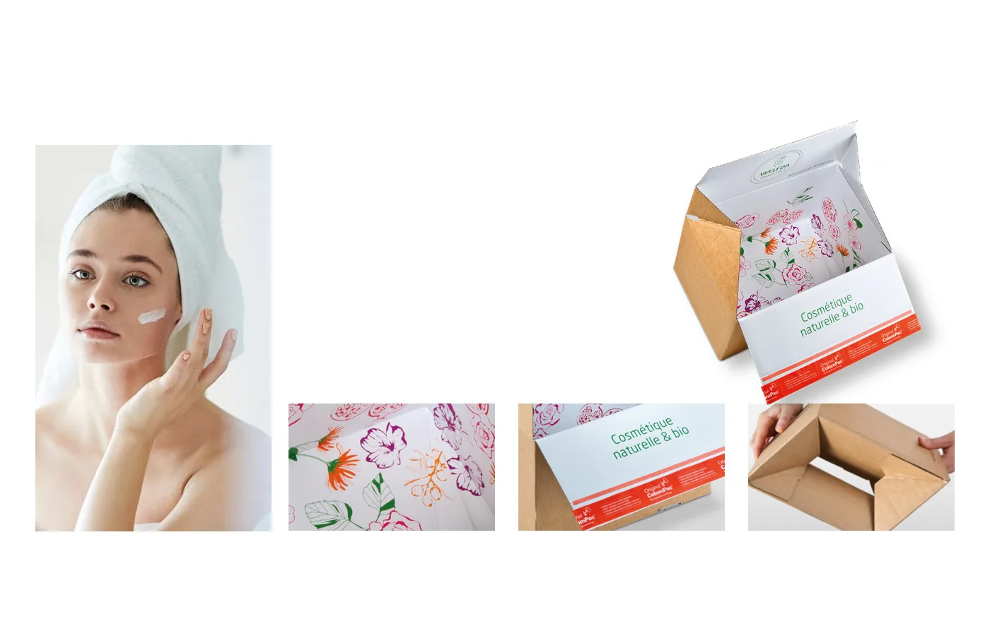 Emballage e-commerce pour cosmétiques bio au design frais